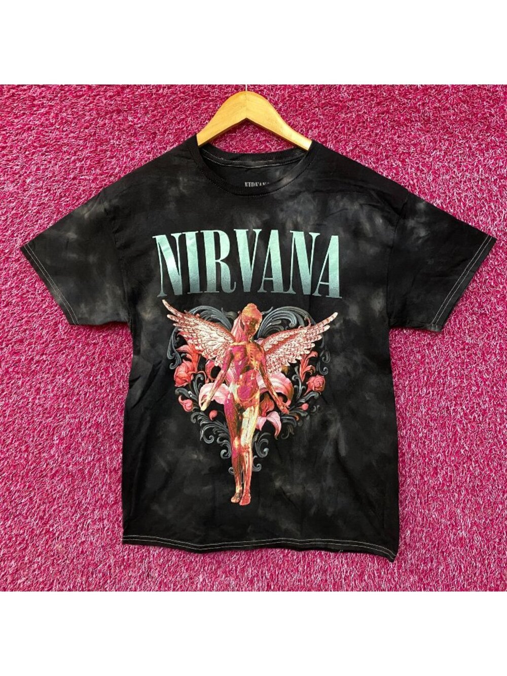Nirvana In Utero Album Floral Heart Angel Tie Dye Tee Medium